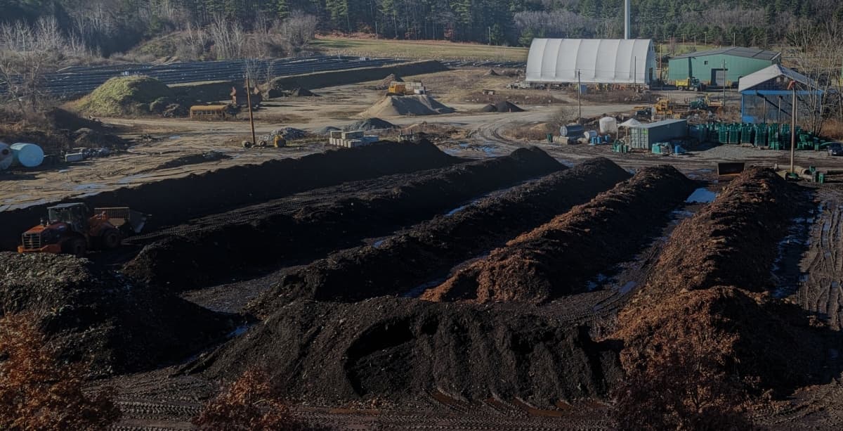 Rows of compost piles at the Black Earth composting site in Massachusetts